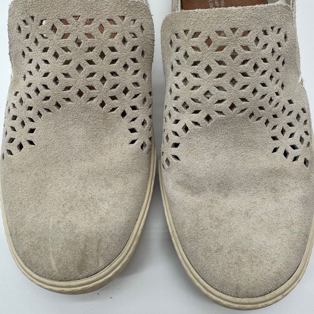 TOMS Beige Suede Slip-On Sneakers with Floral Cutout Pattern Casual Shoes